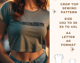 Crop Top Muster, Crop Top Schnittmuster, Frauen Crop Top Schnittmuster, Schnittmuster PDF, US-Größen 2-30, Plus Size Pattern