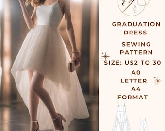 Prom Dress, Evening Gown Sewing Pattern, Cocktail Dress,Graduation Dress, US 2 to 30 and XS to 4XL,Suitable A0- A4-US Letter paper format