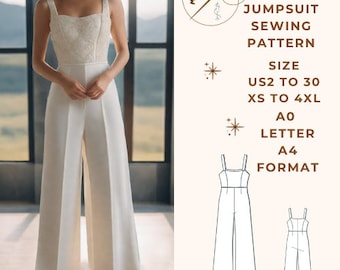 Palazzo Full Jumpsuit Sewing Pattern, PDF Sewing Pattern Instant Download, Easy Digital Pdf, US Sizes 2-30, Plus Size Pattern