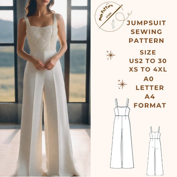 Palazzo Overall Schnittmuster, PDF Schnittmuster Sofort-Download, Easy Digital Pdf, US-Größen 2-30, Plus Size Pattern