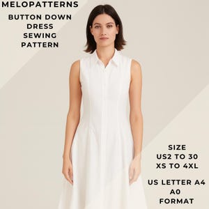 Button Midi Down Dress Sewing Pattern,Anniversary Dress,Vintage Dress US 2 to 30 and XS to 4XL,Suitable A0-A4-US Letter paper format