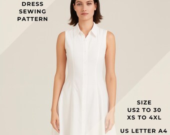 Button Midi Down Dress Sewing Pattern,Anniversary Dress,Vintage Dress US 2 to 30 and XS to 4XL,Suitable A0-A4-US Letter paper format