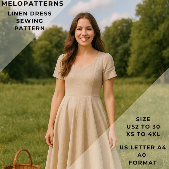 Linen Dress Pattern,linen Vintage Dress Sewing Pattern,range of Size  Options US2 to 30 and XS to 4xl,suitable A0- A4-US Letter Paper Format -  Etsy