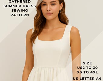 Versammelt Sommerkleid Muster, Cottagecore Kleid, Auswahl an Größenoptionen US 2 bis 30 und XS bis 4XL, Geeignet A0-A4-US Letter Papierformat