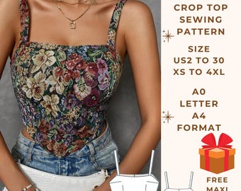 Patroon korsettop, naaipatroon crop top, naaipatroon korsettop dames, naaipatroon pdf, Amerikaanse maten 2-30, patroon grote maten