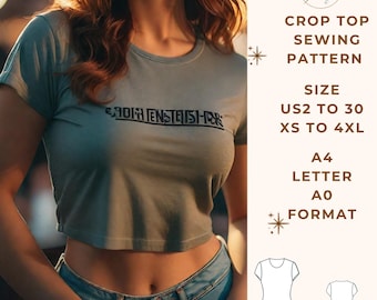 Crop Top Pattern, Crop Top Sewing Pattern, Women Crop Top Sewing Pattern,Sewing Pattern PDF,US Sizes 2-30, Plus Size Pattern