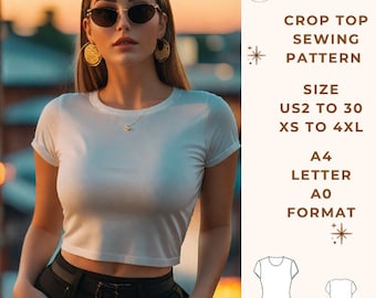 Crop Top Muster, Crop Top Schnittmuster, Frauen Crop Top Schnittmuster, Schnittmuster PDF, US-Größen 2-30, Plus Size Pattern