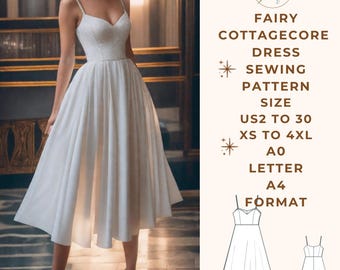 Abendkleid Schnittmuster, Cocktailkleid, Jubiläumskleid, Ballkleid, US 2 bis 30 und XS bis 4XL, Geeignet A0-A4-US Letter Papierformat