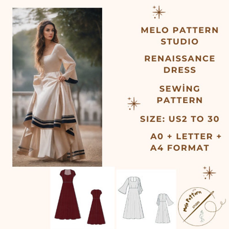 Renaissance Medieval Cosplay Dress and Corset Pattern,Fairy,Regency,Elvish dress,Maxi Dress,Halloween costume , A0 A4 US Letter-US 2 to 30 image 1