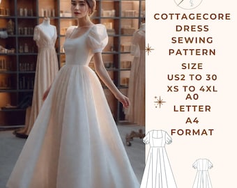 Vintage Dress Sewing Pattern, Renaissance dress sewing pattern, Maxi Dress, Ball Gown, US 2 to 30 and XS to 4XL