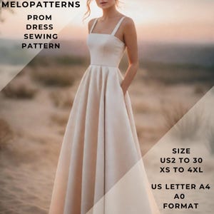 Prom Dress, Evening Gown Sewing Pattern, Cocktail Dress,Anniversary Dress, US 2 to 30 and XS to 4XL,Suitable A0- A4-US Letter paper format