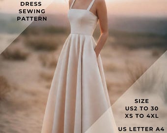 Prom Dress, Evening Gown Sewing Pattern, Cocktail Dress,Anniversary Dress, US 2 to 30 and XS to 4XL,Suitable A0- A4-US Letter paper format