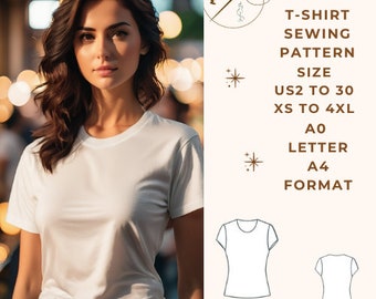 T-shirt Pattern, Crop Top Sewing Pattern, Women T-shirt Sewing Pattern,Sewing Pattern PDF,US Sizes 2-30, Plus Size Pattern