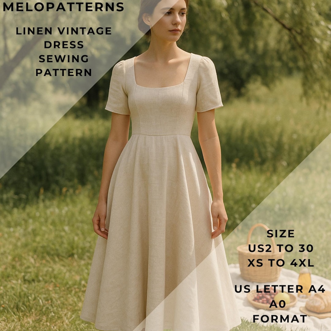 Linen Vintage Dress Pattern,linen Dress Sewing Pattern,range of Size  Options US2 to 30 and XS to 4xl,suitable A0- A4-US Letter Paper Format -  Etsy