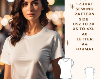 T-shirt Pattern, Crop Top Sewing Pattern, Women T-shirt Sewing Pattern,Sewing Pattern PDF,US Sizes 2-30, Plus Size Pattern