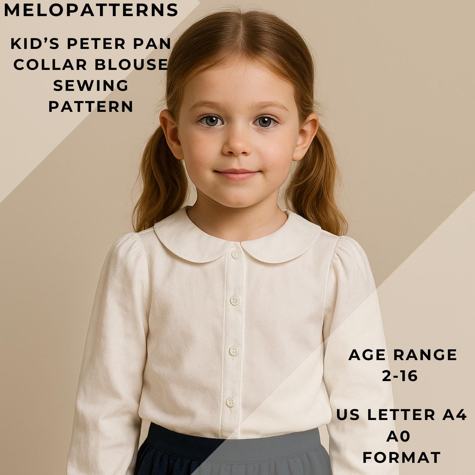 Girls Peter Pan Collar Blouse Sewing Pattern,long Sleeve Shirt for Kids ...