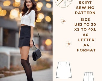 Mini Skirt Pattern, Skirt Sewing Pattern, Mini Skirt Sewing Pattern,Sewing Pattern PDF,US Sizes 2-30, Plus Size Pattern