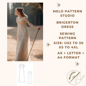Bridgerton Gown Sewing Pattern, Bridgerton Dress, Renaissance dress sewing pattern, Maxi Dress, Ball Gown, US 2 to 30 and XS to 4XL