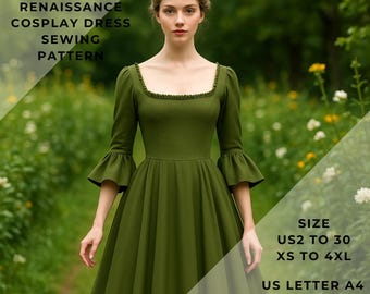 Victorian Renaissance Cosplay Dress Pattern,Fairy Dress, Medieval Cosplay Dress Sewing Pattern,Fairy,Gown,Halloween costume,A0-US 2 to 30