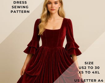 Victorian Renaissance Fairy Dress Pattern,Medieval Cosplay Dress Sewing Pattern,Fairy,Gown,Halloween costume,A0-US 2 to 30