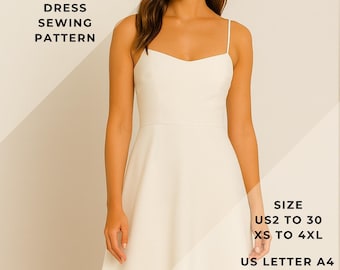 Mini Straps Dress Sewing Pattern, Mini Dress, Homecoming Dress , A-line Dress Ladies Size ( US2 to 30 )-EU(XS to 4XL)