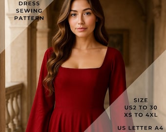 Patrón de vestido y corsé de cosplay medieval renacentista, hada, regencia, vestido élfico, vestido largo, disfraz de Halloween, tamaño A0 A4, carta de EE. UU., talla 2 a 30 de EE. UU.