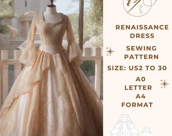 Victorian Renaissance Fairy Dress Pattern, Mittelalterliches Cosplay Kleid Schnittmuster, Fee, Kleid, Halloween-Kostüm, A0-US 2 bis 30