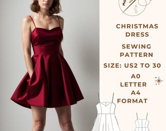 Naaipatroon mini-jurk met lieverd, mini-jurk, mini-kerstjurk, kerstjurk damesmaat (US2 tot 30) - EU (XS tot 4XL)