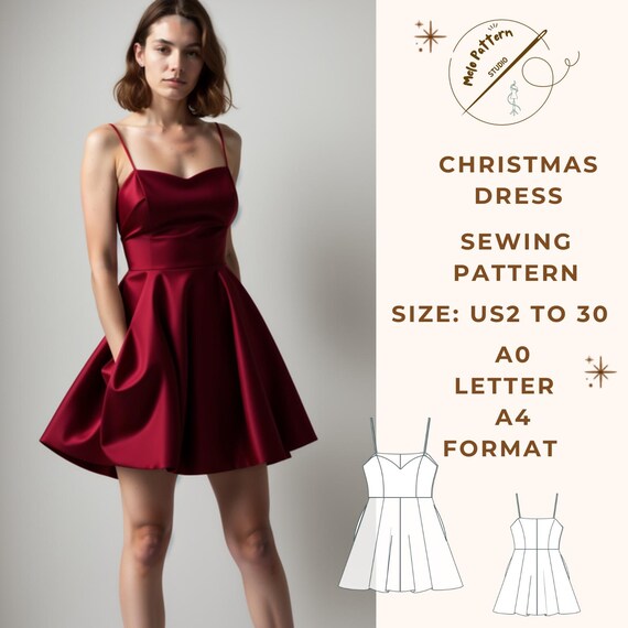 Mini Sweetheart Dress Sewing Pattern, Mini Dress, Mini Christmas Dress, Christmas Dress Ladies Size ( US2 to 30 )-EU(XS to 4XL)