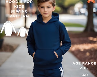 Kid's Hoodie Pattern,Sweatshirt Sewing Pattern, Sewing Pattern for Kid's Suitable A0-A4-US Letter paper format Age Range 2-16 years