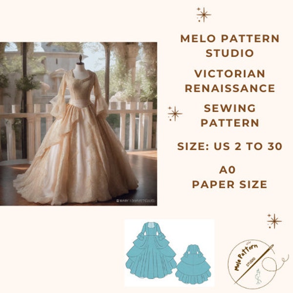 Victorian Renaissance Fairy Dress Pattern,Medieval Cosplay Dress Sewing Pattern,Fairy,Gown,Halloween costume,A0-US 2 to 30