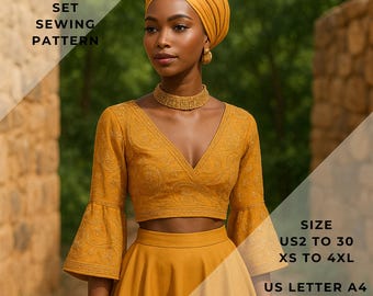 African Set Sewing Pattern,African Crop,African Dress ,Range of size options US2to 30 and XS to 4XL,Suitable A0-A4-US Letter paper format
