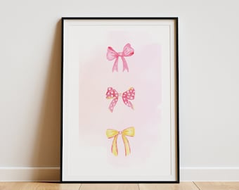 Bow Wall Art Printable, Coquette Room Decor, Balletcore Wall Art, Pink Bow Wall Art,  Girly Wall Decor, Digital Download