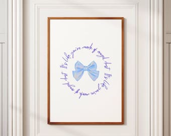 Blue Bow Wall Art Printable, Coquette Room Decor, Balletcore Wall Art, Bow Wall Art,  Girly Wall Decor, Girly Dorm Poster, Digital Download
