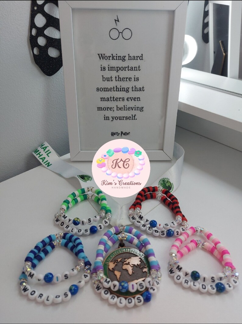 Worlds 2024 Bracelets, My 1st Worlds Set, World Globe Bracelets, Irish Dancing Bracelets, Good Luck Bracelets, Personalised Name Bracelets. zdjęcie 3