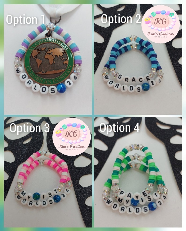 Worlds 2024 Bracelets, My 1st Worlds Set, World Globe Bracelets, Irish Dancing Bracelets, Good Luck Bracelets, Personalised Name Bracelets. zdjęcie 4