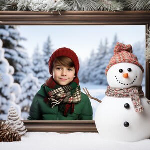7 décors de cartes postales de bonhomme de neige de Noël pour enfants | Séance photo de Noël pour enfants | Accessoires photo à cadre décoré | Arrière-plans de photographie numérique