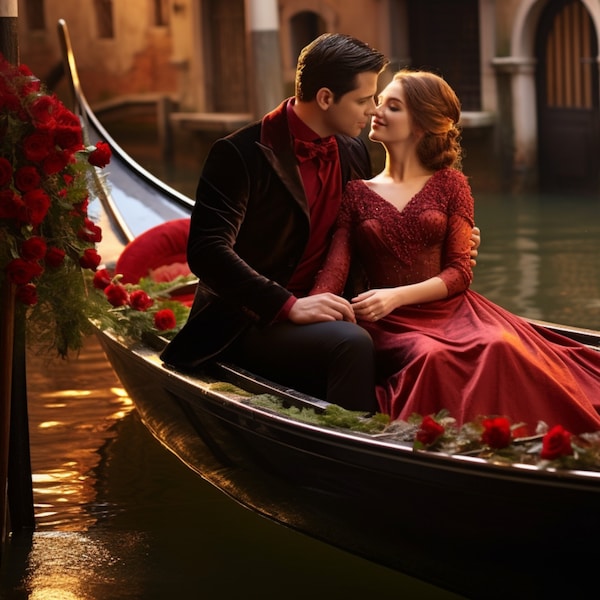 14 décors romantiques de la Saint-Valentin à Venise | Idée de photographie de couple amoureux | Accessoires photo canaux et gondoles | Arrière-plans numériques