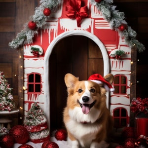 14 Weihnachten verzierte Hund Häuser Backdrops | Haustier-Weihnachtsfotoshooting | Tierliebhaber Fotografie Idee | Fotografie Digitale Hintergründe