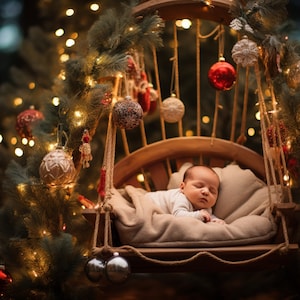クリスマス ベビー ブランコ 背景 15 選 | 新生児のクリスマス写真撮影 | 装飾されたベビー ブランコ 写真撮影用小道具 | 写真用デジタル背景