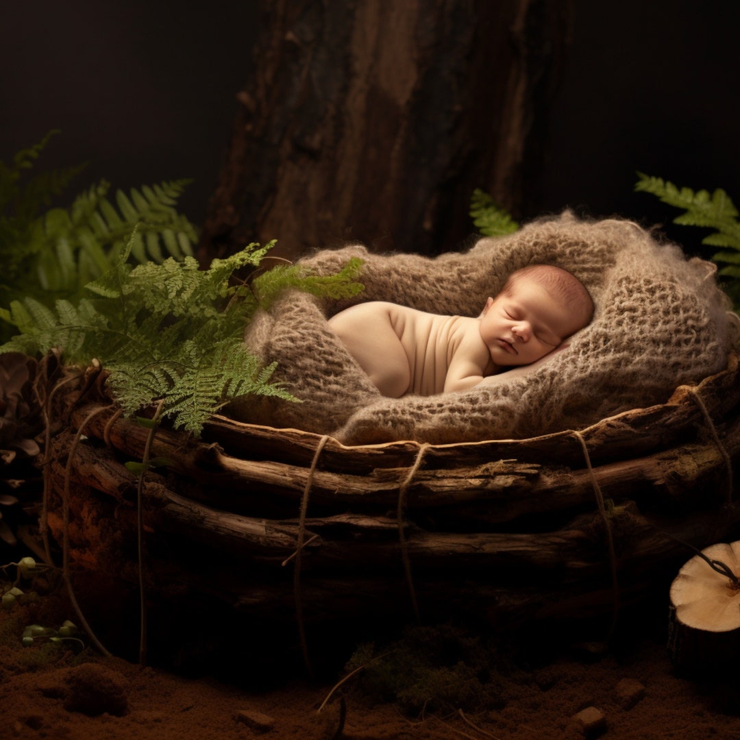 10 Forest Themed Baby Backdrops Newborn Photoshoot Baskets and Trees