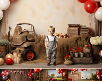 10 Kids Farmer Backdrops and 1 Gift | Kids Birthday Party Photoshoot | Photography Ideas | Rustic Photo Props | Digital Studio Backgrounds