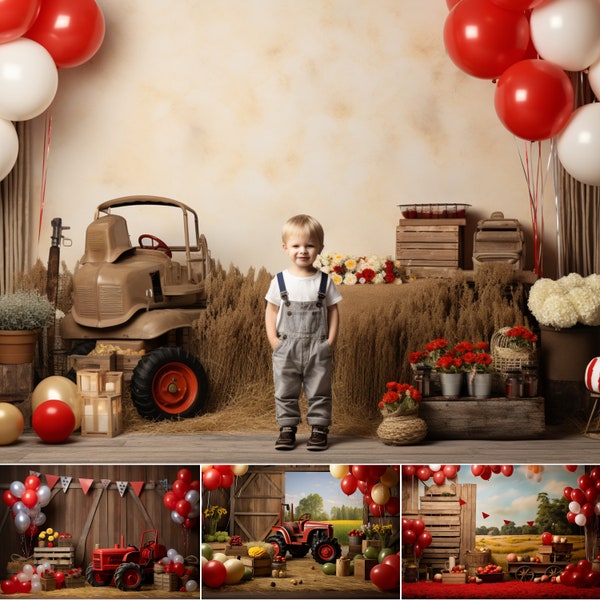 10 Kids Farmer Backdrops and 1 Gift | Kids Birthday Party Photoshoot | Photography Ideas | Rustic Photo Props | Digital Studio Backgrounds