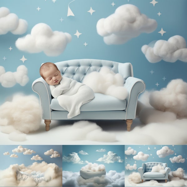 10 Baby Backdrops Clouds and Sky Themed | Newborn Photoshoot | Cloudy Baby Nest Photo Props | Photography Ideas | Studio Digital Background