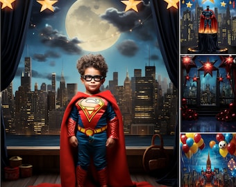 10 Superhero Backdrops For Kids and 1 Gift | Boys Birthday Party Photoshoot | City Photo Props | Photography Idea |Studio Digital Background