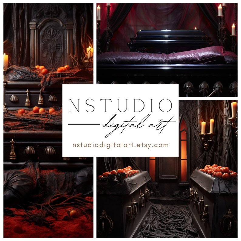 11 Vampire Coffin Halloween Spooky Photography Digital Backdrops