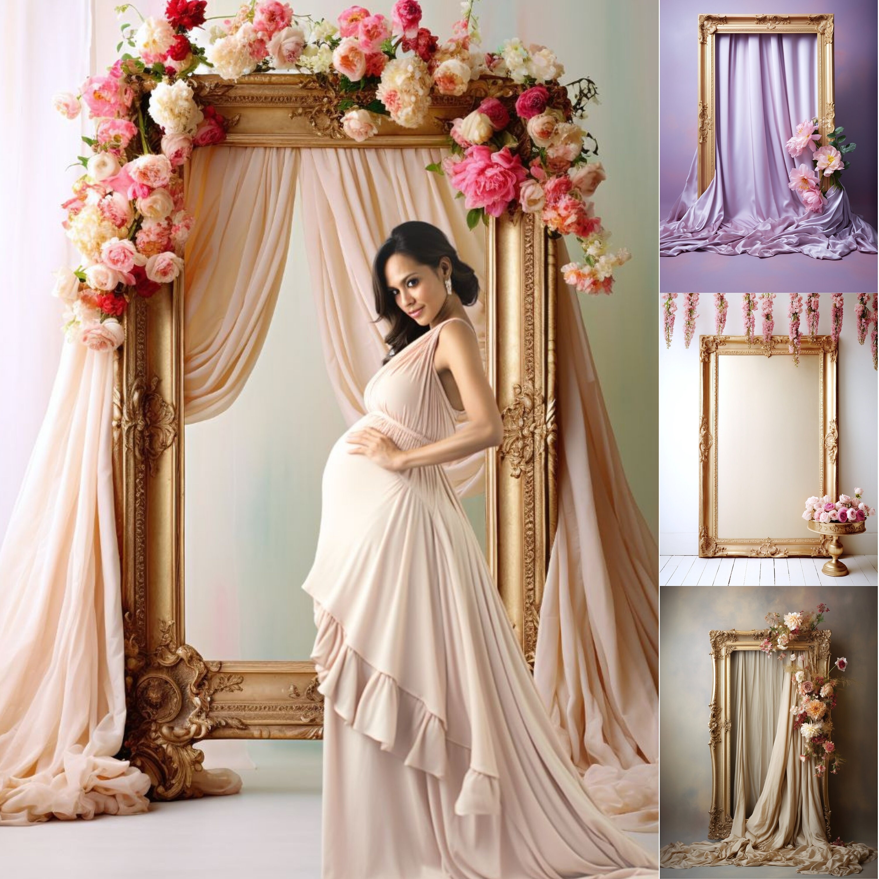 11 Maternity and Wedding Gold Frame Backdrops | Instagram Photoshoot | Vintage Photo Props | Photography Ideas | Studio Digital Background