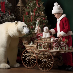 10 種類の子供向けクリスマス背景 キャンディ カートとふわふわの白いクマ | 子供向けクリスマス写真撮影 | 写真撮影のアイデア | スタジオ デジタル背景