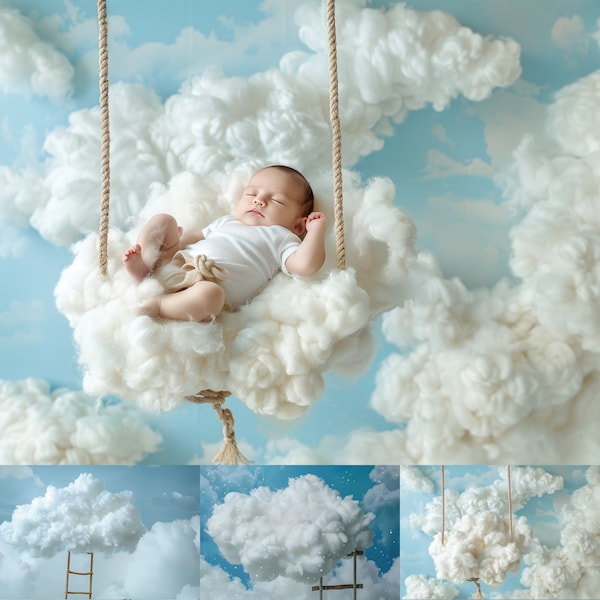 9 Newborn Baby Backdrop Cloud Nest | Baby Girl or Boy Photoshoot Idea | Cloud Nests and Swings Photo Props | Studio Digital Backgrounds