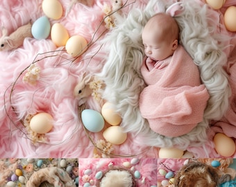 8 sfondi digitali per la fotografia di neonati a Pasqua, sfondi per il primo servizio fotografico di Pasqua del bambino